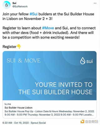 Sui将于11月2日至3日在里斯本举行Sui Builder House，目前已开放注册