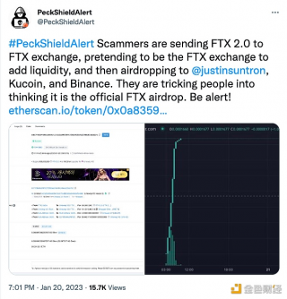 PeckShield：匿名黑客发行FTX 2.0 Token并包装成FTX官方空投